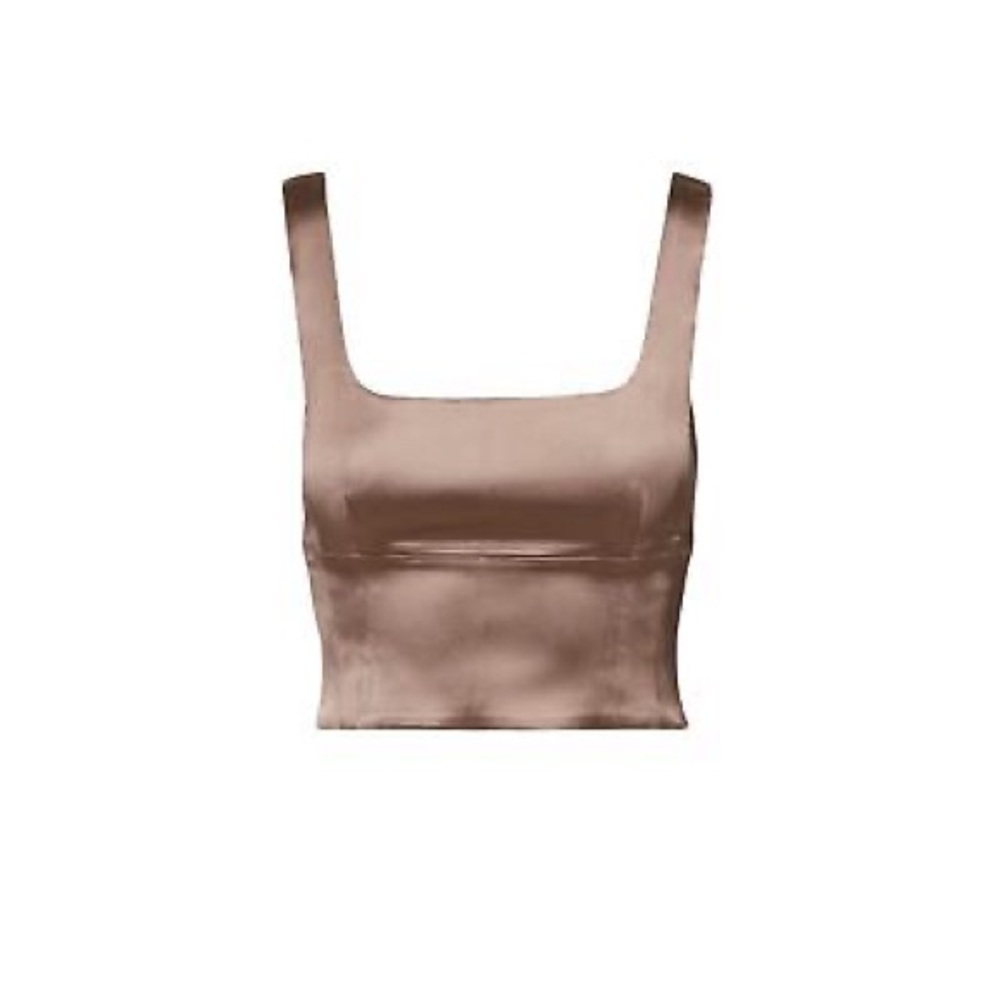 Aritzia Wilfred Shine Bustier Satin Tank in Deep Taupe